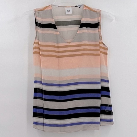Cabi Women’s Sheer Underline Striped Sleeveless V Neck Blouse Size Small - Picture 1 of 8